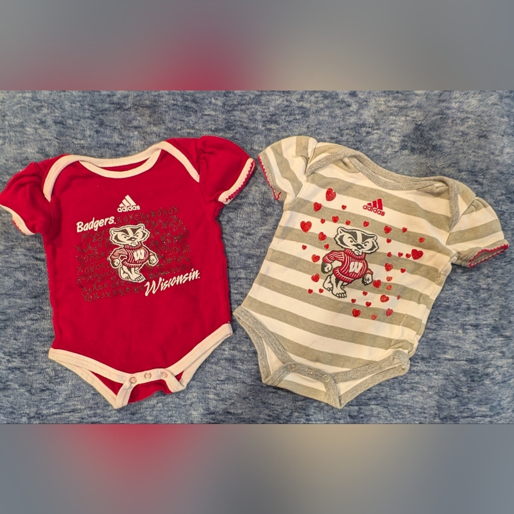 Adidas 3-6M Kids Bodysuit Set - Red and Gray